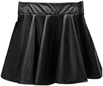 Sheetami Women Faux Leather High Waist Skater Flared Pleated Short Ladies Mini Skirt (Medium)