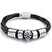 KONOV Mens Leather Stainless Steel Bracelet, Gothic Skull Charms Bangle, Black Silver, 8