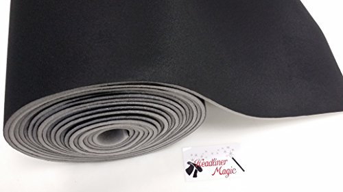 Black Auto Headliner 3/16 Foam Back Fabric Material 72" W/ 1 Can High Temp Adhesive