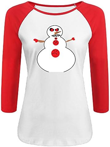 Women's Evil Snowman 100% Cotton 3/4 Sleeve Athletic Raglan Sleeves T-Shirt Red US Size M