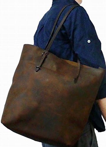 Amazon ノーブランド品 本革 牛革 レザー トートバッグ ヌメ革 茶 大きい 大きめ メンズ Ba108 ノーブランド品 トート バッグ