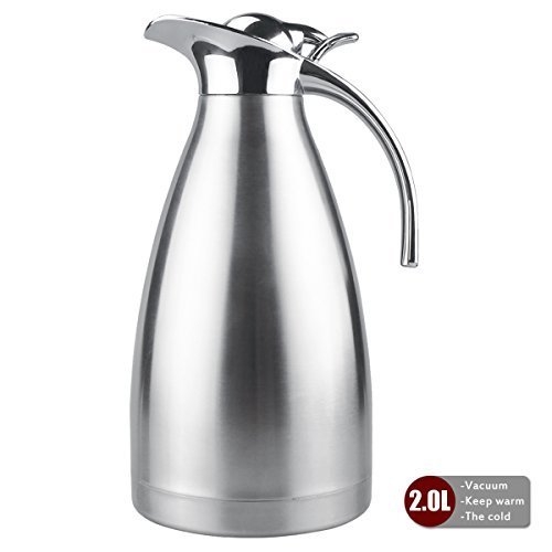 Thermal Carafe Stainless Steel Double Wall Vacuum Insulated 68 Oz Large Capacity Tea/Water Pitcher with Press Button Silver-JUNING - Thumbnail 5