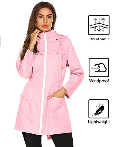 Windproof Jackets for Women,Women's Trench Coats Active Outdoor Hiking Camping Raincoat Pink - Thumbnail 3