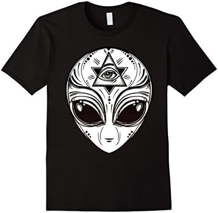 Mens Illuminati Alien Tshirt - Occult Mason - All Seeing Eye Tee Large Black