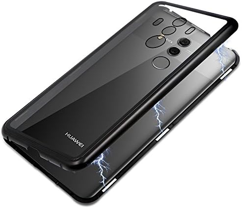 Huawei Mate 10 Pro Case, Diaxbest Ultra Slim Magnetic Adsorption Phone Case, Full Body Metal Frame Hard Clear Tempered Glass Back Cover Compatible Huawei Mate 10 Pro (Clear Back+Black Frame)