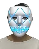 Scary Halloween Mask Cosplay LED Glow Scary EL Wire Light up Grin Masks for Festival Parties Costume (Blue)