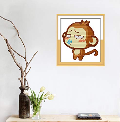 Cross Stitch Stamped Kits Pre-Printed Cross-Stitching Starter Patterns for Beginner Kids Adults, Embroidery Cross Stitch The Monkey Kits for Home Wall Decorations