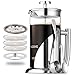 French Press Coffee Maker - Stainless Steel, with 34-Ounce Borosilicate-Glass Heat-Resistant Beaker, Triple-Filtered European-Style Coffee Press - Includes Spoon, Measuring Scoop, & Bonus Filter