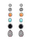 Sundear 6 Pairs Boho Assorted Stud Earrings Antique Round Turquoise Earring Sets Vintage Earrings for Women