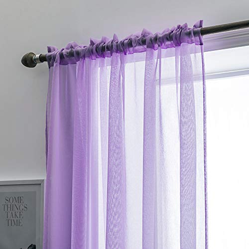 Miulee 2 Panels Solid Color Semi Sheer Window Curtains Elegant