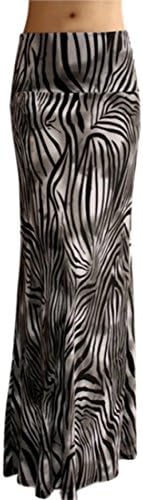 Sexy Animal Print Striped Full Length Banded Waist Foldover Maxi Skirt (Large, Striped Grey Tiger)