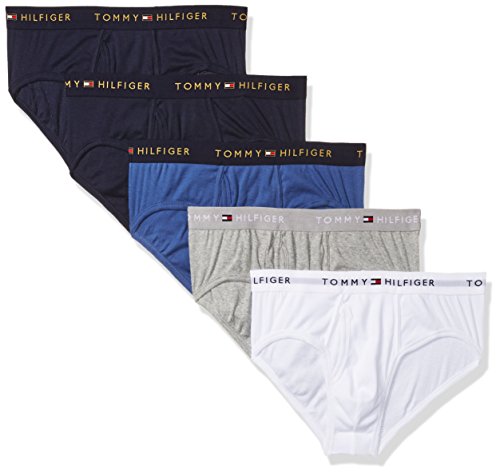 Tommy Hilfiger Men's Underwear 5 Pack Cotton Classics Briefs, Lait/Blue/Navy/Navy/Grey, Small