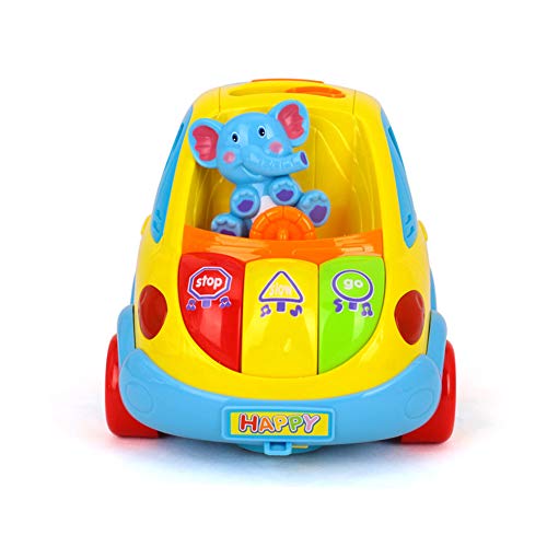 Zoostliss Musical Car Toy for Toddlers, Happy Elephant Educational Car Toy with Transforming Animal Block Shapes and Various Sounds and Omni-Directional Wheel
