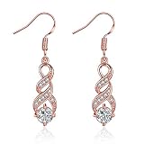 Fashion 14K Rose Gold Cubic Zirconia Infinity Dangle Drop Earrings For Women Sensitive Ears CZ Crystal Wedding Hypoallergenic