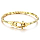 COOLSTEELANDBEYOND Stainless Steel Gold Color Twisted Cable Anchor Shackles Bangle Bracelet for Women Men