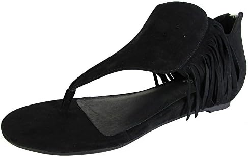 Adam Tucker By Me Too Womens Adina Fringe Sandal Shoe, Black Suede, US 10
