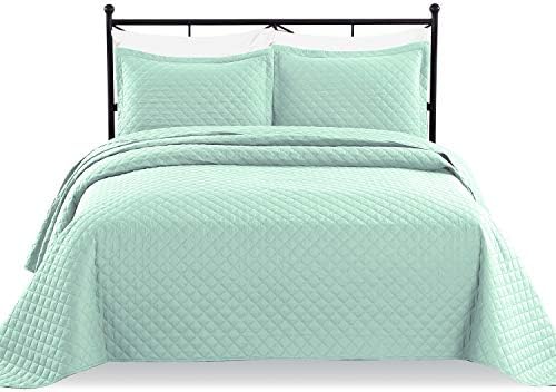 Luxe Bedding 3-piece Oversized Quilted Bedspread Coverlet Set (Full/Queen, Rhombus / Mint)