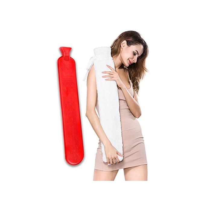 Peterpan Long Rubber Hot Water Bottle with Cover, Hot Water Bag for Pain Relief, Holds 90 Fl Oz, BPA & Phthalates Free…