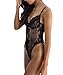 FIYOTE Women Hollow Out Lace One Piece Shaper Bodysuit Teddy Lingerie Party Casual(S, Black)