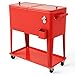 Giantex 80 Quart Rolling Patio Cooler Cart with Bottom Storage Shelf & Drain, Outdoor Ice Chest with Lockable Wheels, Bottle Opener & Cap Catcher, for Party Poolside Backyard BBQ (Red)