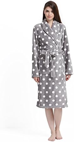 Xmas Sky Women's & Men's Coral Fleece Gown Housecoat Bathrobe Gray Dot Size L