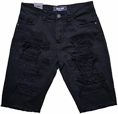 URBANMANIA Hipster Hip Hop Men's Twill Heavy Rip &amp; Repair Short (38, Black)