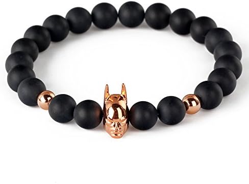 UBeata Batman Charm Bracelets with Matt Agate Beaded Charm 8mm Copper Alloy Handmade Round