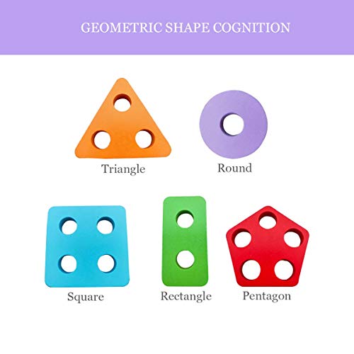 Sendida Montessori Wood Toys Toddlers Puzzles Preschool Educational Kid Toys Sorting Shape Color Blocks Stacking Toys Fishing Game 2 in 1 Learning Toys Gift for 2 3 4 Years