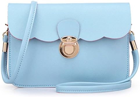 edfamily Women Mini Handbag Cross Pattern Leather Crossbody Shoulder Bag Cellphone Pouch (Light Blue)