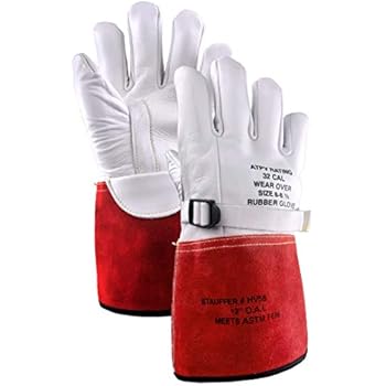 Stauffer High Voltage Cowhide Electrical Glove Protectors | 32 Cal/cm2 ATPV Rating, Red/White Color, Gauntlet Cuff - Extra Large (1 Pair)