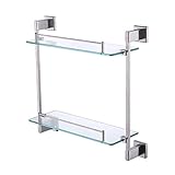 KES Bathroom Glass Shelf 2 Tier 16-Inch Tempered Glass Shower Caddy Bath Basket Stainless Steel RUSTPROOF Wall Mount Brushed Finish, A2420B-2