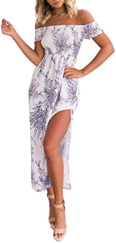 Siyinfushi Summer Women Sexy Off the Shoulder Floral Print Maxi Dress (M, 021-Fense)