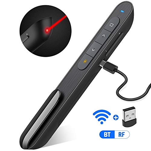 DinoFire for Bluetooth Presentation Remote Powerpint Clicker USB Rechargeable RF 2.4 GHz Dual Modes Wireless Presenter Presentation Laser Pointer Slide Advancer for Mac/Keynote/PC/PPT