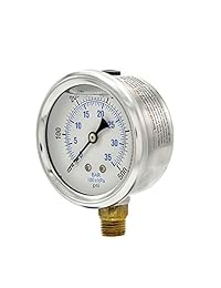 Pic Gauge 201l 254j relleno de glicerina Industrial Monte Medidor de presión inferior con acero inoxidable caso, latón Internals, tamaño de lente de plástico, 2 1 2" Dial, tamaño de 1 4" macho NPT Conexión, Rango de 0 500 psi