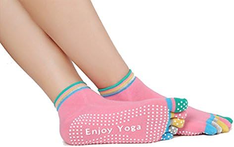 HMLifestyle-Excercise Full Five Non Slip Toe Socks Yoga With Grips For Women Girls Cotton Running Pilates Barre Sock(One Size) (Mulit-pink)