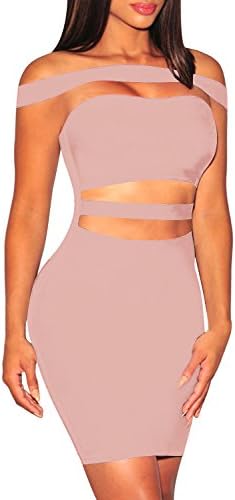 Fbeauty Women's Off Shoulder Clubwear Party Bandage Dress FB11214-1 (Nude, XS)