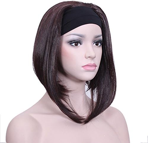 Coply Ladies'Dark Brown Half 3/4 Wig With Headband Short Straight Synthetic Capless Full Hair Women Wigs