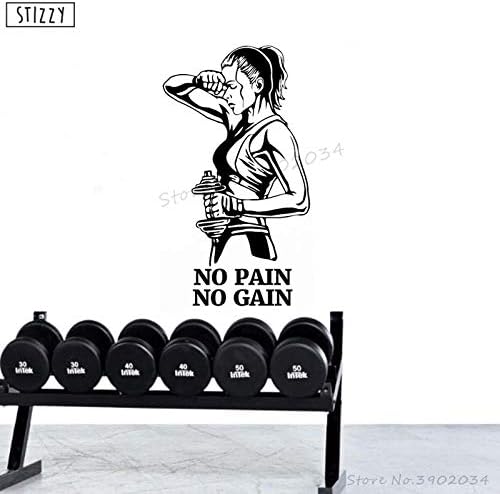 cooldeerydm Wall Decal Motivation Fitness Wall Sticker Quote No Pain No Gain Sports Woman Poster Modern Gym Art Deco Decoration
