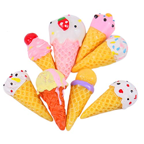 Monrocco 50Pcs Ice Cream Slime Charms, Dessert Resin Flatback Slime Bead Ice Cream Cone Cabochons for Craft Making