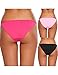 Ekouaer Soft Breathable Brief Panties Thong Underwear For Women 3 Pack,Black/Red/Rose,Medium
