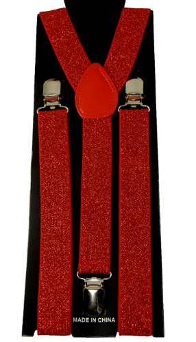 Men's Unisex Clip-on Braces Elastic "Red" Glitter Suspender Y-shape Ajustable