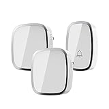 Wireless Doorbell, BRIGHTSHOW Waterproof Wall Plug-in Cordless Door Chime at 1000-feet Range with 36 Tunes, 1 Push Button & 2 Receivers without Battery Required (White)