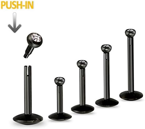 6mm Push in Black PVD 316L Surgical Steel Internal Labret Lip Monroe Piercing -1pc