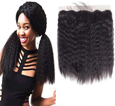 Brazilian Virgin Hair 13x4 Free Part Full Lace Frontal Closure Italian Coarse Yaki Kinky Straight Remy Human Hair Extensions With Baby Hair Natural Black Color (12inch, kinky straight 13x4 closure)