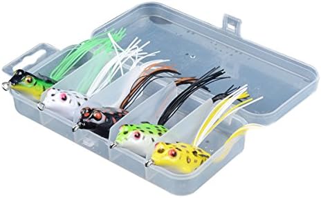 Hollow body frog goture topwater lifelike frog lure kit especially for bass snakehead with tackle box including soft lures frog lures set for saltwater freshwater fishing 5 pcs