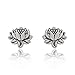 925 Sterling Silver Oxidized Detailed Lotus Flower Stud Earrings