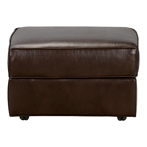 Ethan Allen Retreat Leather Ottoman, Quick Ship, Omni Brown