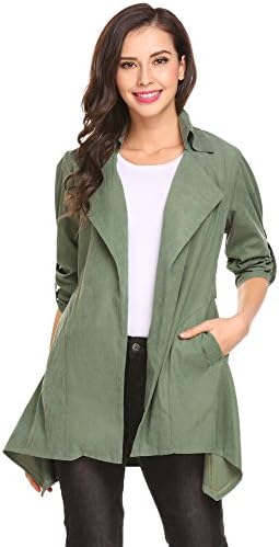 Yitrend Women's Open Front Long Trench Coat Casual Lightweight Blazer Cardigans