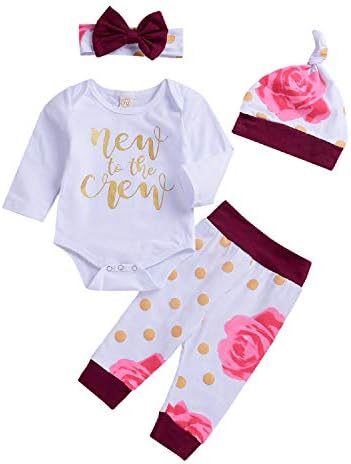 Unmega Newborn Baby Girl Floral Outfits Little Sister Romper + Flower Pants + Headband + Hat