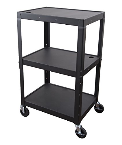 Adjustable Height Steel AV Cart with Three Shelves and Power
